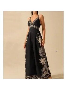 Boho Floral Tropical Print High Waisted Wide Leg Cami Jumpsuit